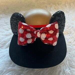 Sequin Minnie Ear Cap with Red Polka Dot Bow NWOT